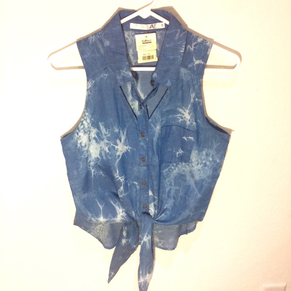 Tie-Front Marble Denim Blouse